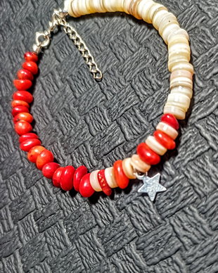 Bratara argint coral nugget sidef heishi stea argint charm boho chic trendy martie