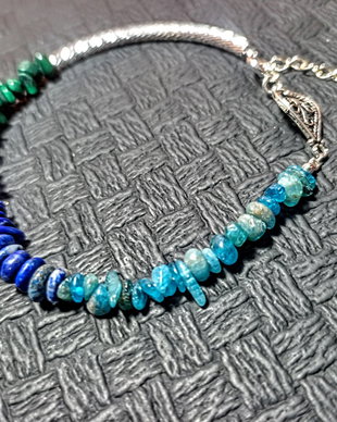 Bratara argint malachit natural lapis lazuli apatit asimetrica boho chic trendy - Transport gratuit