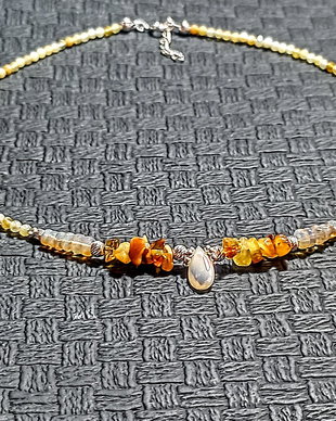 Colier argint chihlimbar opal de foc etiopian opal galben brioleta boho chic trendy minimalist gradient nuante cadou - Transport gratuit