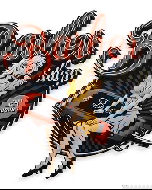 Decoratiune metalica cu o reclama la frizerie