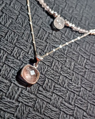 Colier argint X2 cuart roz lant argint charm boho chic trendy delicat minimalist - Transport gratuit