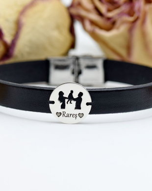 Bratara Piele Naturala personalizata / Familie / Te iubim tati / Argint 925