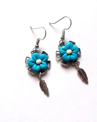 cercei fimo cu flori bleu 45160