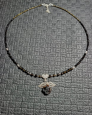 Colier argint obsidian spinel floare cuart fumuriu charm argint minimalist romantic boho chic trendy