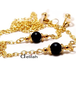 Lantisor auriu ochelari cu sfere onix negru mat