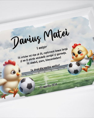 Set aniversar personalizat 1 anisor - Puisori fotbalisti - Tavita mot si accesorii