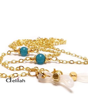 Lantisor auriu ochelari cu sfere aquamarin