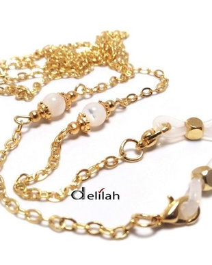 Lantisor auriu ochelari cu sfere sidef alb
