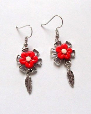 cercei fimo cu flori rosii 45162
