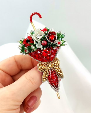 Rezervat Broșă Umbrela - Brosa Red Umbrella Flowers - Bow