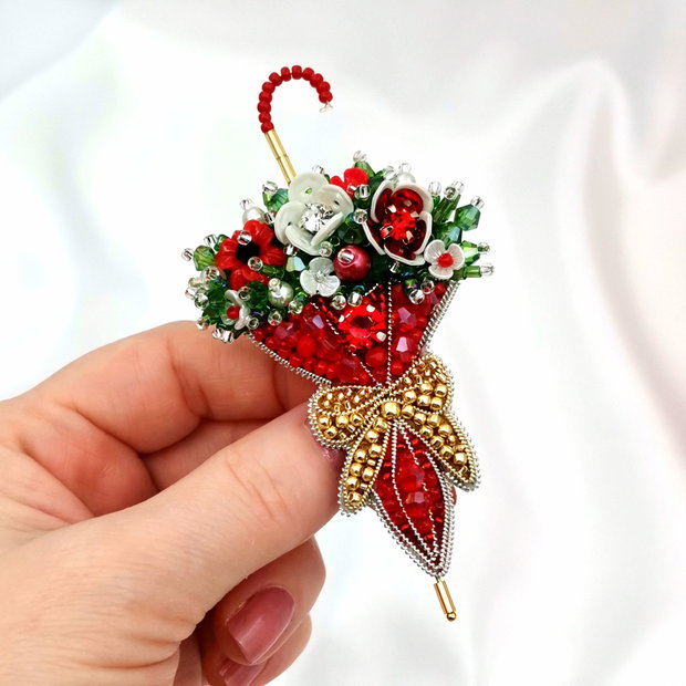 Rezervat Broșă Umbrela - Brosa Red Umbrella Flowers - Bow