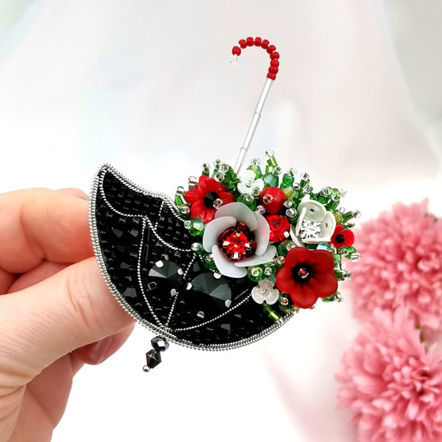 Rezervat Broșă Umbrela - Black Umbrella Flowers