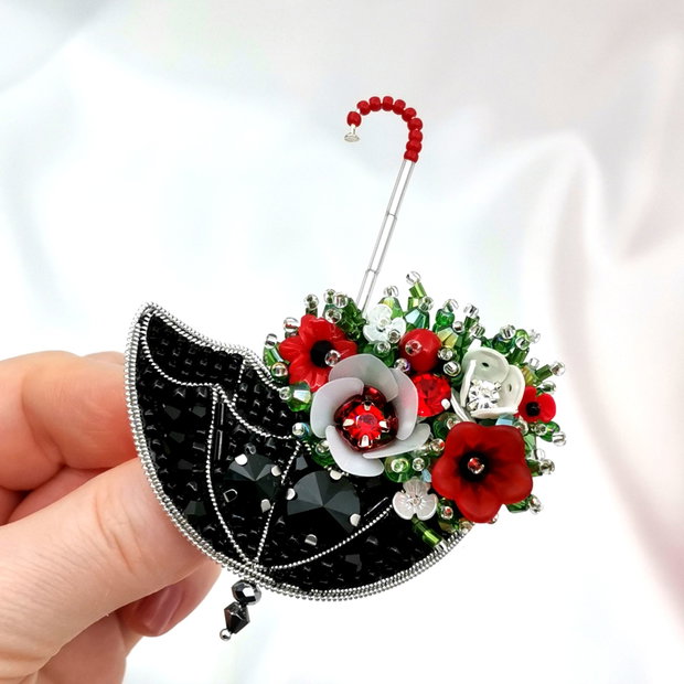 Rezervat Broșă Umbrela - Black Umbrella Flowers