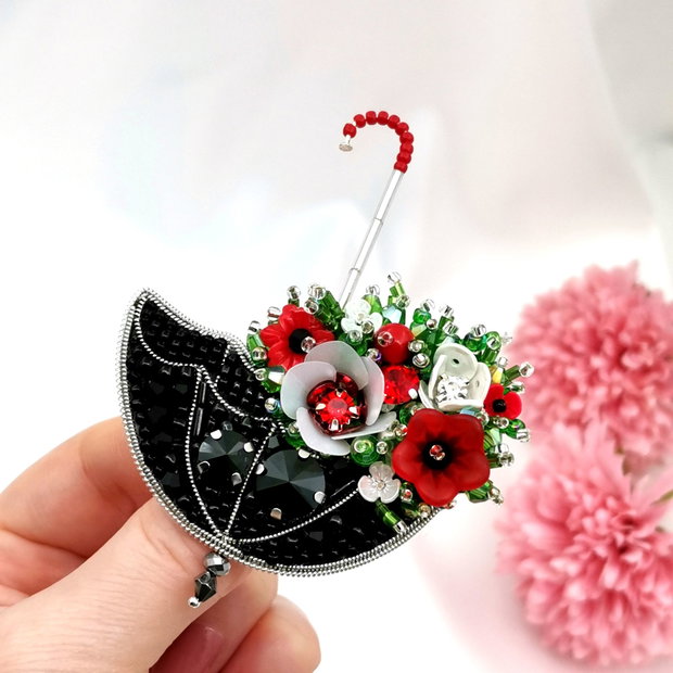 Rezervat Broșă Umbrela - Black Umbrella Flowers