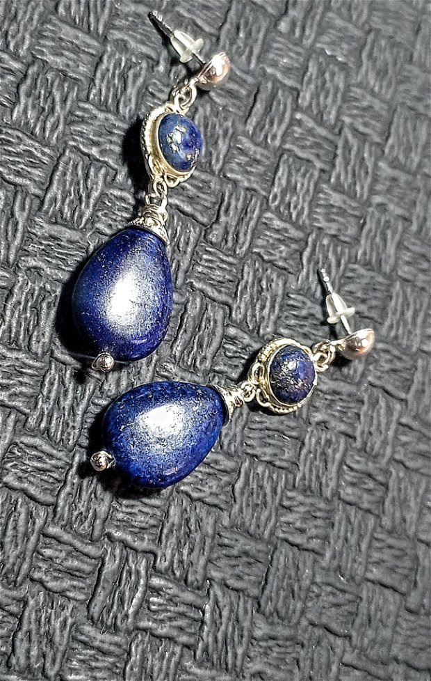 Cercei argint lapis lazuli tija argint picatura boho chic - Transport gratuit