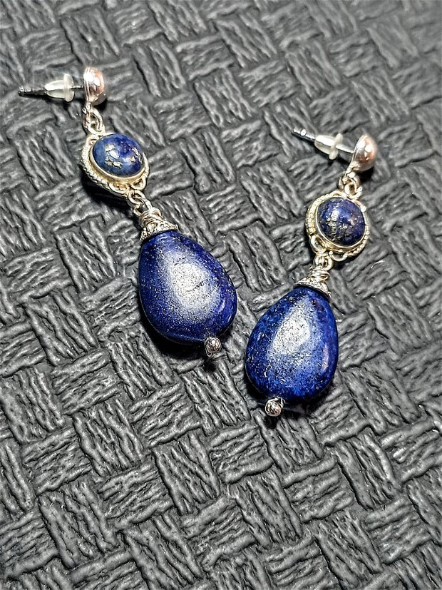 Cercei argint lapis lazuli tija argint picatura boho chic - Transport gratuit