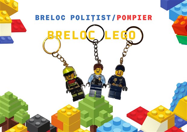 Breloc cu figurina Lego - politist/pompier