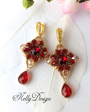 Cercei cristale Swarovski, tortite aurite