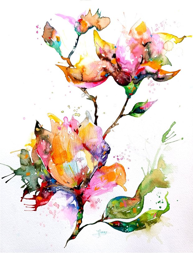 Magnolia Kamut - Tablou, Pictură Originală în Acuarelă - Nature And Colors Collection