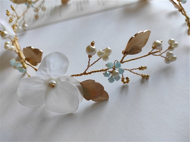 "White Begonia" - coronita mireasa, ghirlanda cununie, accesoriu logodna