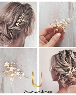 Pieptene mireasa floral "Marissa Gold"