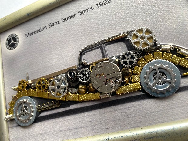Mercedes Benz Super Sport1928 Cod M 638・Tablou din piese si mecanisme vintage・Cadouri pentru pasionații de masini