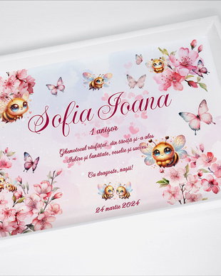 Set aniversar personalizat 1 anisor - Spring Bees & Butterflies - Tavita turta si accesorii