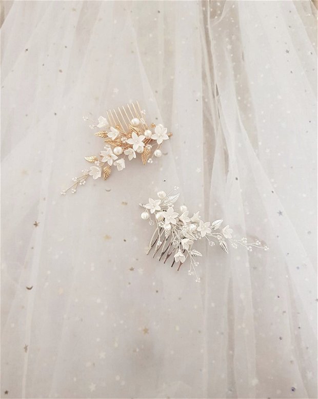 "Marissa Silver" - pieptan mireasa floral