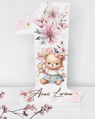 Cifra 1 Personalizata - Little Teddy Girl