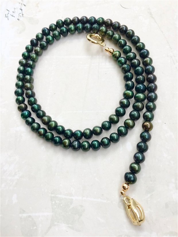Set cadou perle de cultura verde inchis