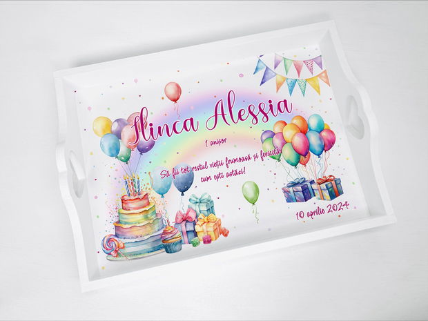 Set aniversar personalizat 1 anisor - Happy Birthday - Tavita turta si accesorii