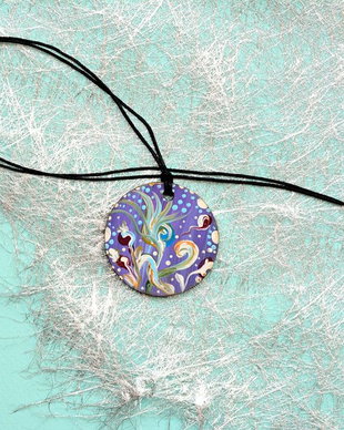 Pandantiv cu motiv floral, abstract,pictat manual, unicat