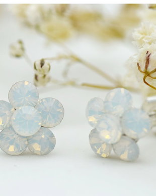 Cercei Swarovski Chaton Flower  White Opal - Argint 925