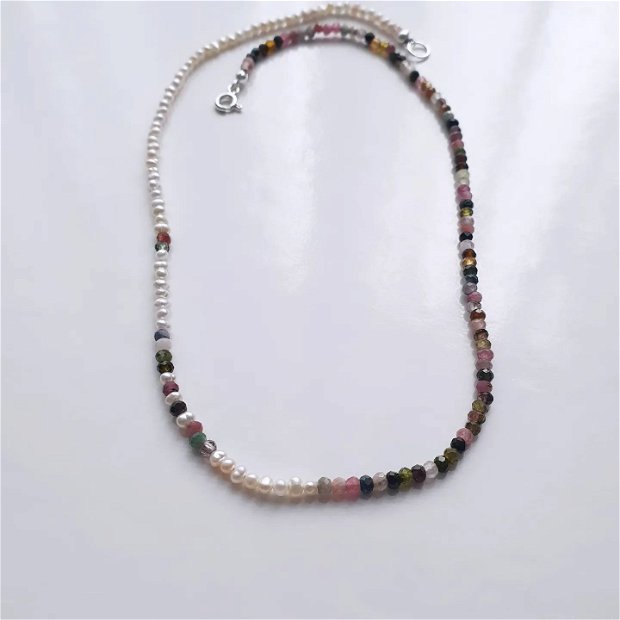 Colier perle naturale si turmalina colorata I