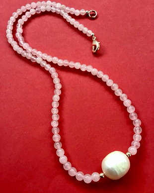 Colier CHOKER cuart roz & perla Baroc