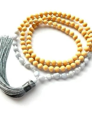 Colier Mala 108+1*Lemn+Calcedonie*Rac