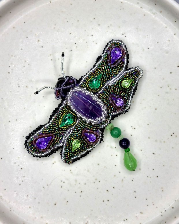 Brosa Fluture Verde - Violet