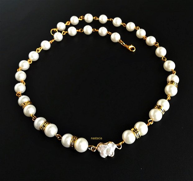 colier perle naturale seashell albe si accesorii aurite