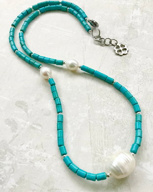 Colier CHOKER Turcoaz & perle de cultura