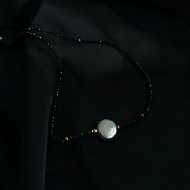 Colier spinel negru si perla | Eclipse |