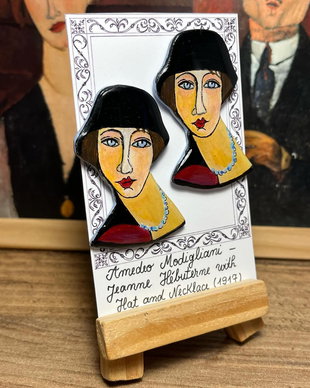 Cercei pictati manual dupa Modigliani