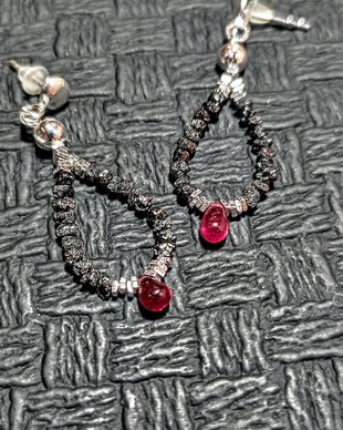 Cercei argint diamante brute negre rubin minimalisti boho chic trendy - Transport gratuit