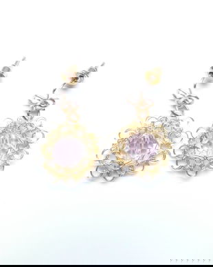 Cercei auriti cu margele de sticla fatetata roz