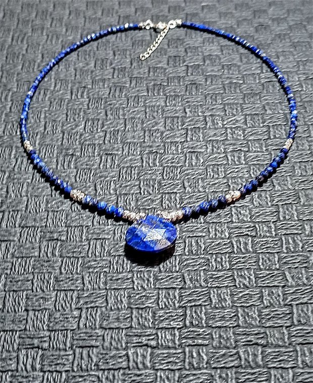 Colier argint lapis lazuli brioleta minimalist boho chic trendy cadou - Transport gratuit