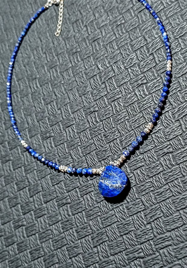 Colier argint lapis lazuli brioleta minimalist boho chic trendy cadou - Transport gratuit