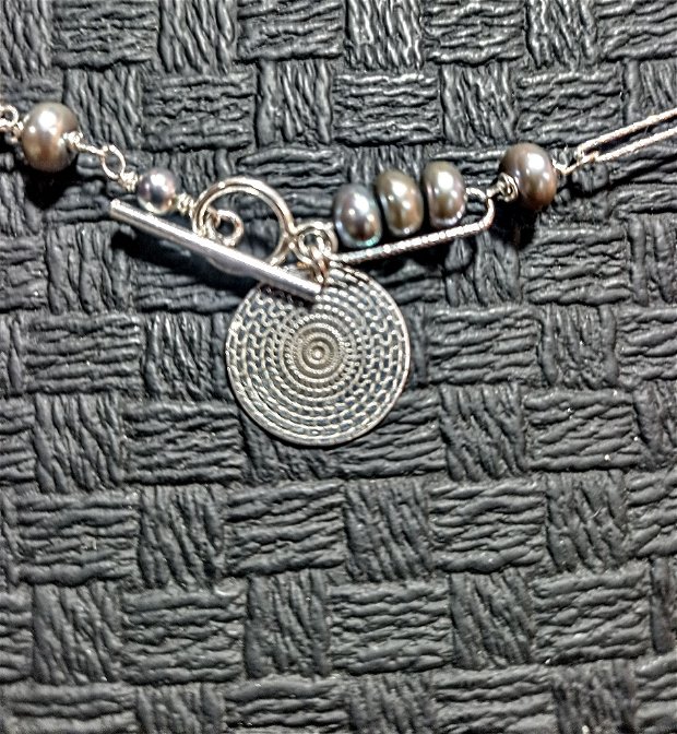 Colier argint perle naturale de cultura disc lant argint charm argint asimetric toggle trendy - Transport gratuit