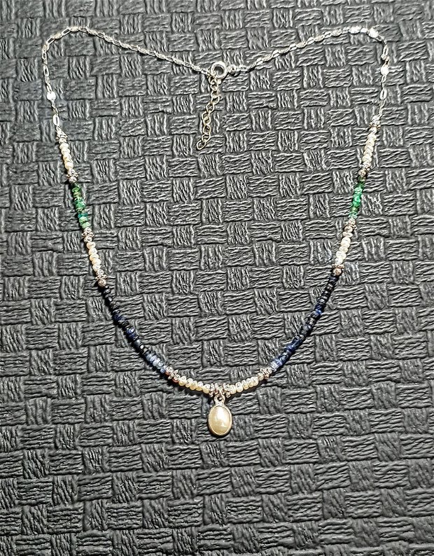 Coloier argint safir smarald perle naturale de cultura discuri charm lant argint gradient minimalist boho chic trendy - Transport gratuit