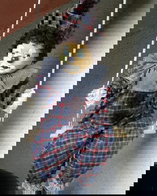 PAPUSA MARIONETA CLOWN VINTAGE DIN PORTELAN H 50 CM