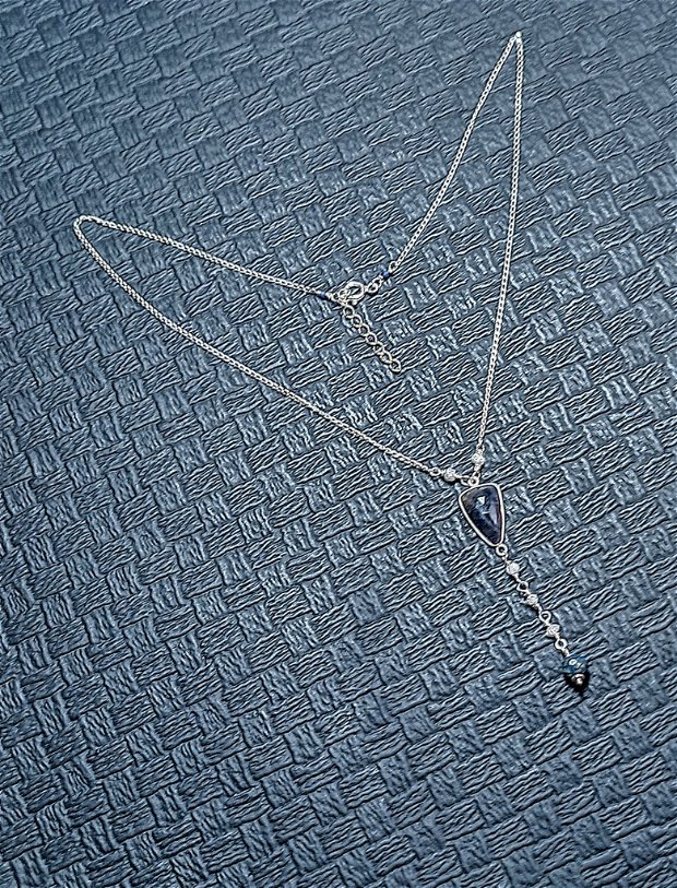 Colier diamante brute safir lant argint link minimalist contemporan trendy - Transport gratuit
