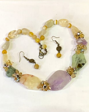 SET GOLDEN FIELD-ametist,citrin,prehnit,agate,hematit,cristale și bronz